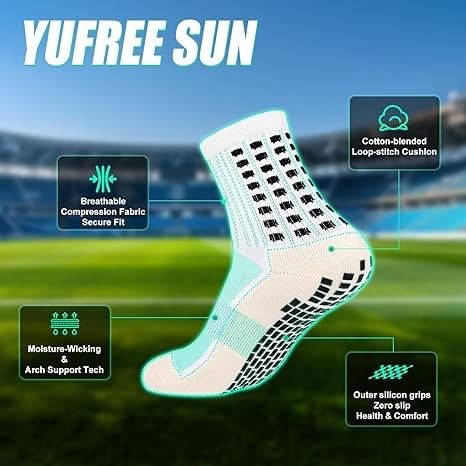 YUFREE SUN Men's Soccer Socks - Non Skid Anti Slip Socks for Football Basketball Hockey Rugby Sports