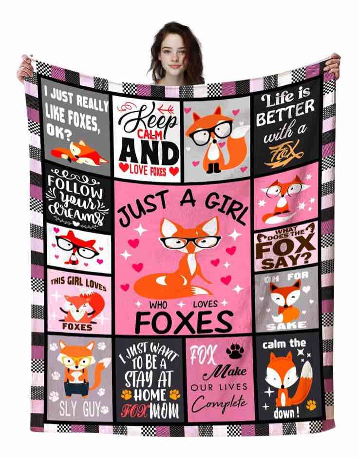 Fox Blanket Gift: Foxes Plush Throw Blanket Stuff — Cute Funny Flannel Bedding Fox Blanket Gift for Women Kids Adults Boys Girls Room Decor (50"x40", Fox)