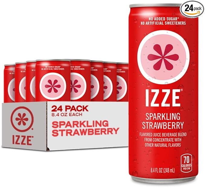 izze sparkling water juice beverage blend, strawberry, no sugar added, 8.4 fl oz, 24 cans