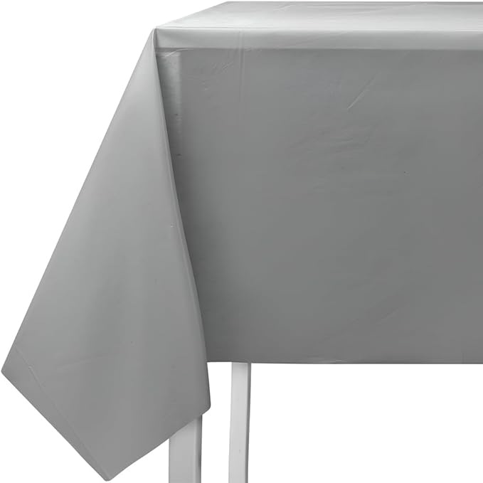 Decorline Elegant Silver Party Tablecloth - 54" x 108" (Pack of 1), Premium Quality Solid Plastic Table Cover, Perfect for Special Occasions & Gatherings