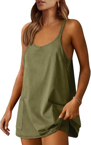 caracilia women summer casual dresses sleeveless cutout back tank beach swimsuit coverup 2025 mini sundress swimwear olive x-large