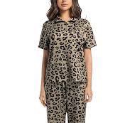 ANOTWENER Womens Leopard Print Sweatsuit Sets Quarter Zip Short Sleeve Pullover and Lounge Pants 2 Piece Tracksuit Outfit JW-30274-XL