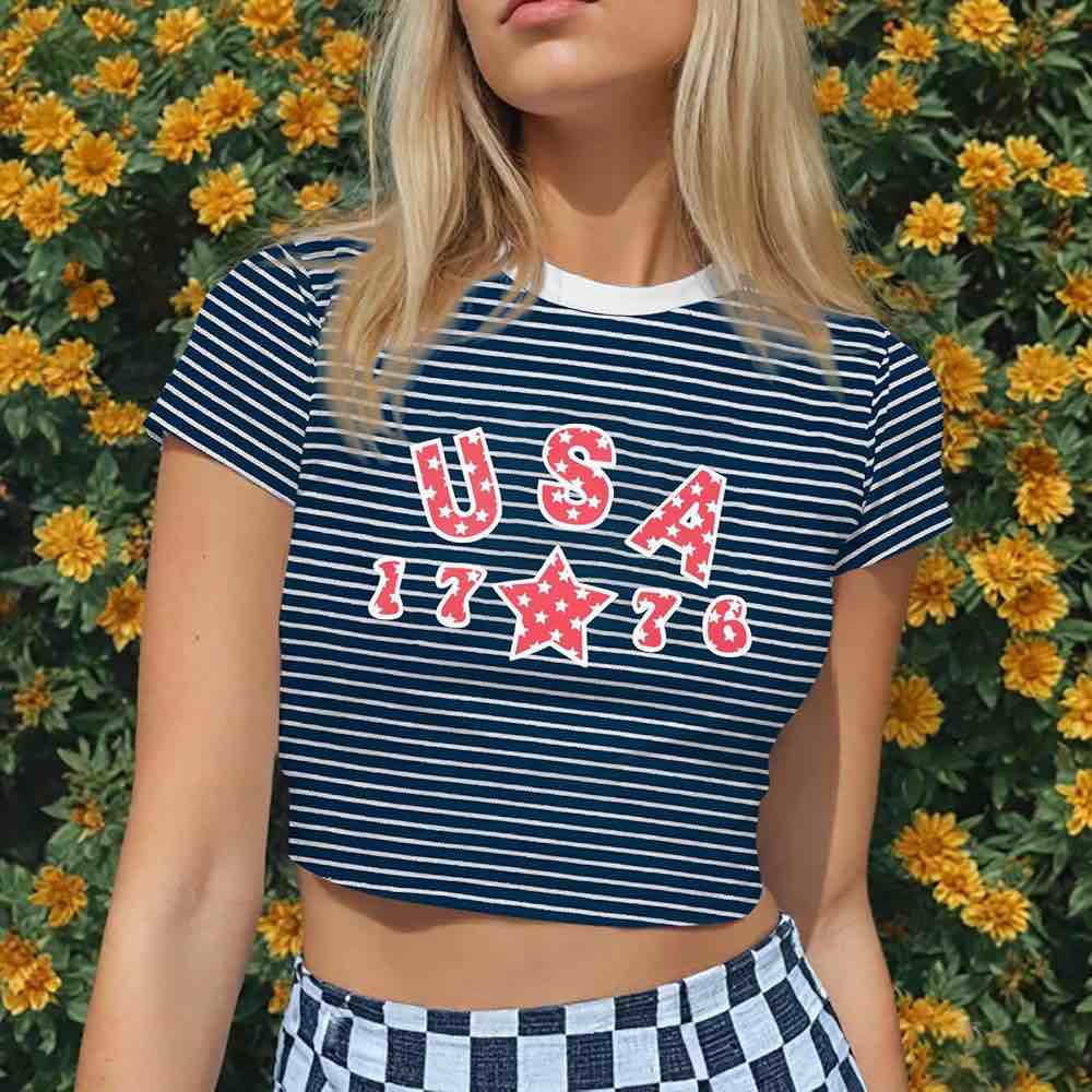 American Flag Shirts for Women USA Tshirt Teen Grils Patriotic Graphic Tees 4th of July Tops Stripe Crop Tops