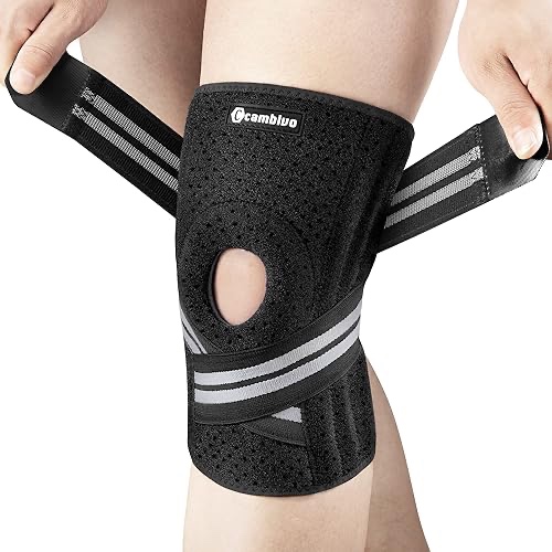 CAMBIVO Knee Brace for Women & Men, Knee Brace with Side Stabilizers for Knee Pain Relief, Adjustable Compression Knee Support for Gym Running Working Out ?X-Large,Gray?