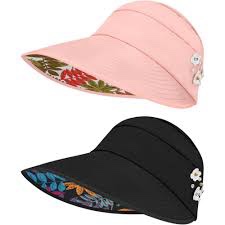 Yonchic 2-Piece Wide Brim Sun Hats, Summer Lightweight UV Protection Cap for Women, Beach Dry Foldable Travel Visor
