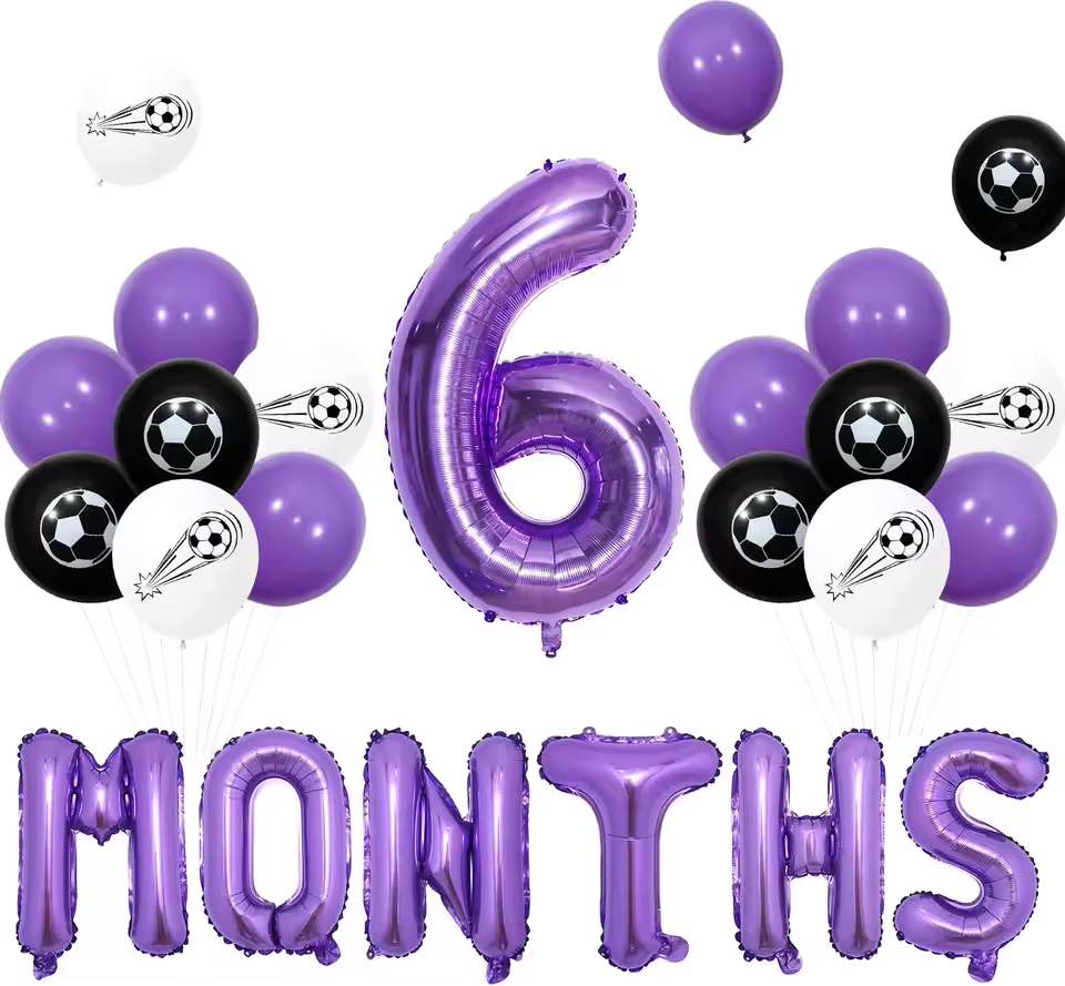 Half Birthday Decorations, Soccer 6 Months Balloons Purple Sports Theme Half Way to One Birthday Decor for Kids Football Theme 1/2 Way to One Bday Party Supplies