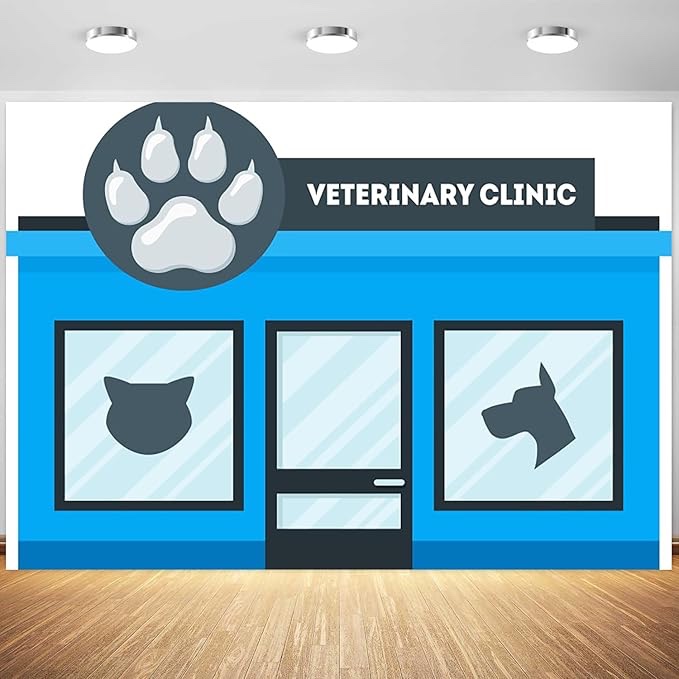 5x3ft pet clinic backdrop dog cat veterinary shop photography background blue house door window pets animals treat clinic wallpaper photo booth props