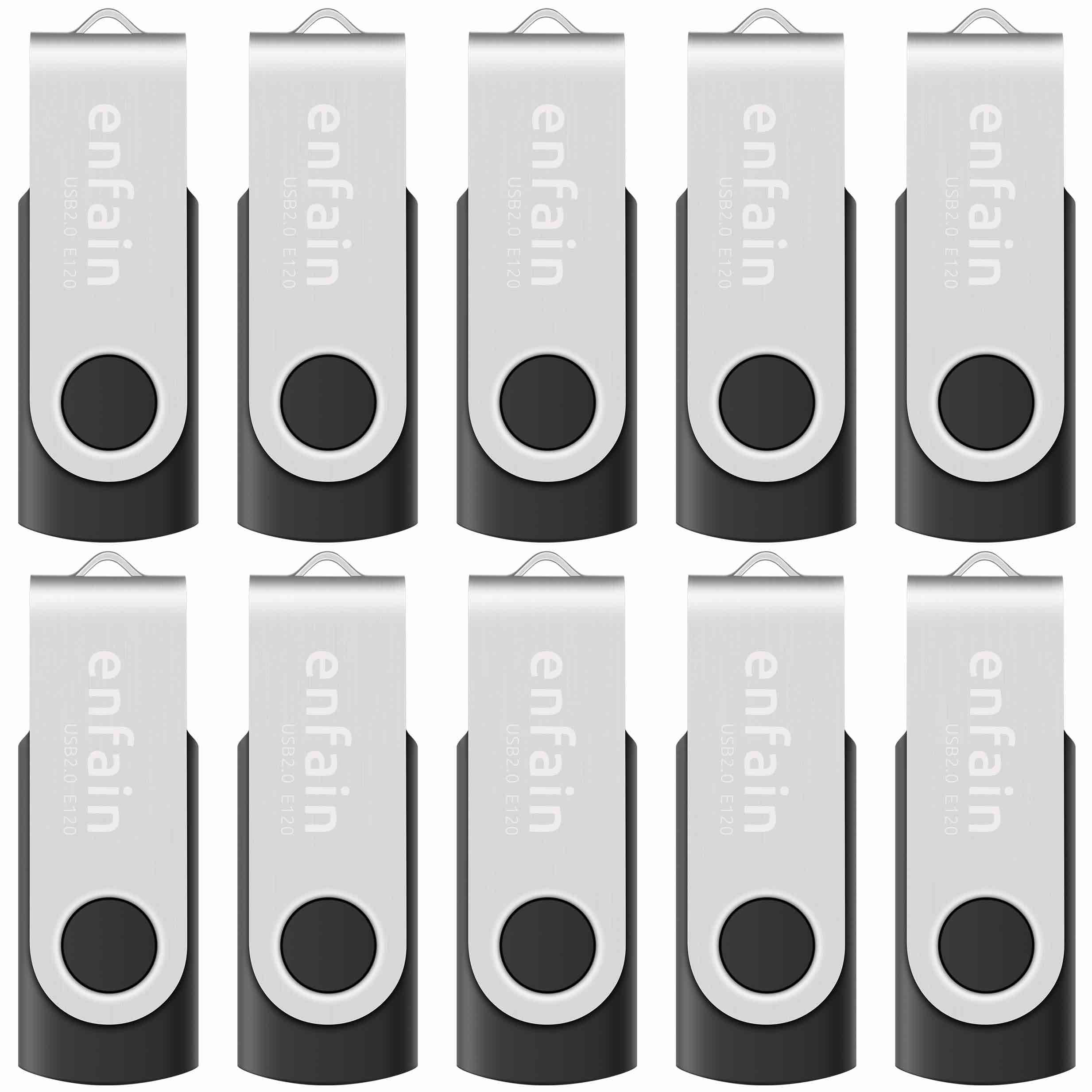Enfain 10-Pack of 256MB USB 2.0 Flash Drives in Black, Small Capacity Thumb Drives, Memory Sticks, a
