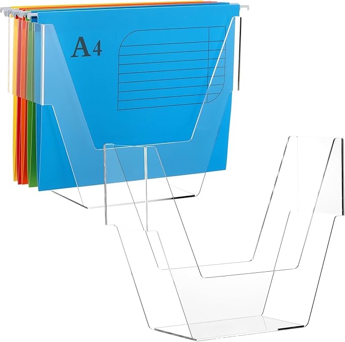 Trandraft 2 Pack Clear Acrylic Hanging File Organizer Letter Size Hanging File Frame Portable Filing Holder Storage Bin for Desk, Office, Home, Cabinet