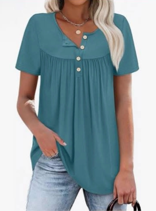 (Medium) WIHOLL Womens Summer Tunic Tops Button Down Shirts Short Sleeve T-shirts Beach Vacation Clothes Spring S-3XL