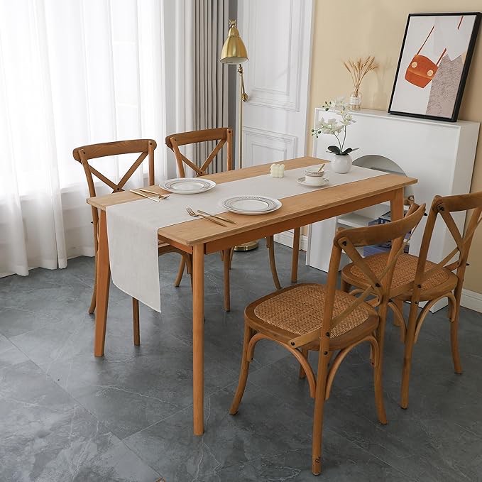 FANTELOO Natural Beige Faux Linen Table Runner Farmhouse Style Solid Color Coffee Purity End Table Runners for Dining Decorations Daily use Party Wedding Holiday 36x13 inches