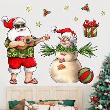 Yovkky Hawaii Christmas Santa Claus Wall Decals Stickers, Hawaiian Xmas Beach Santa Home Bedroom Decor, 2025 New Year Surfing Santa Coastal Kitchen Living Room Decorations Winter Holiday Gifts