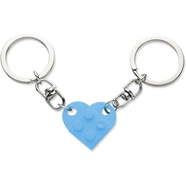 couple heart keychain for lego brick, matching keyrings and red jewelry box set heart key chain for boyfriend girlfriend