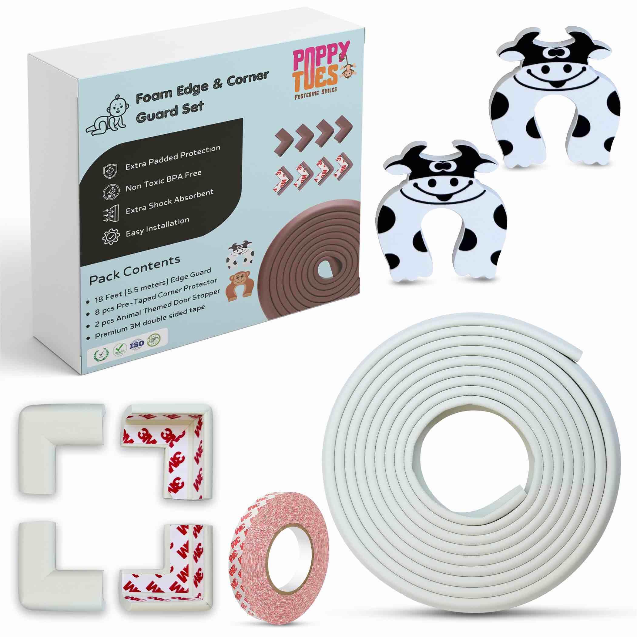 Baby Edge and Corner Protectors Thick - 18 Feet Foam Edge Protector with 8 Foam Corner Guards, 3M Ad