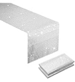 BDDC 2 Pieces Silver 13 x 108 Inches Glitter Table Runner, Mirror Effect Disco Party Table Runner Retro, Silver Table Decor for Disco Party, Decorations for Birthday Bachelorette Dance Party