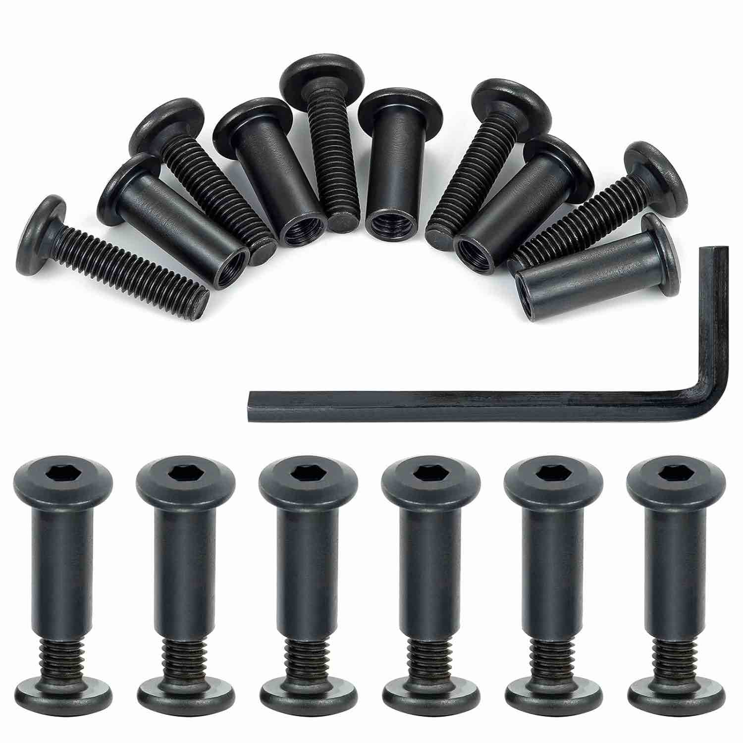 Xrfoiniu 100 Sets Bolt Set - M6x40mm Black Metal Hexagon Socket Drive for Assorted Wood Screws, Fixing Post Screw Connecting, Wood Socket Cover Bolt Barrel Nut Kit