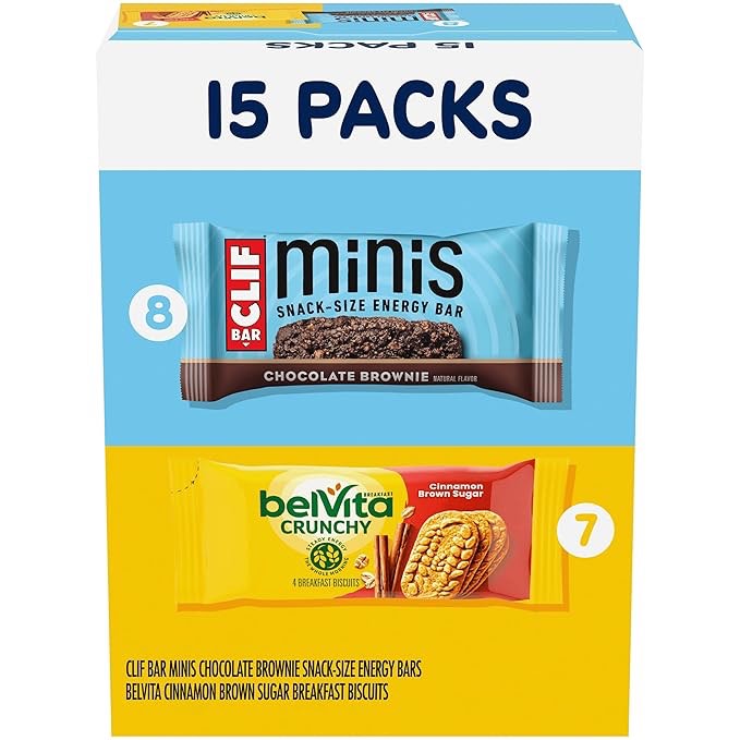 CLIF BAR Minis Energy Bars & belVita Crunchy Breakfast Biscuits, Snack Variety Pack, 15 Snack Packs