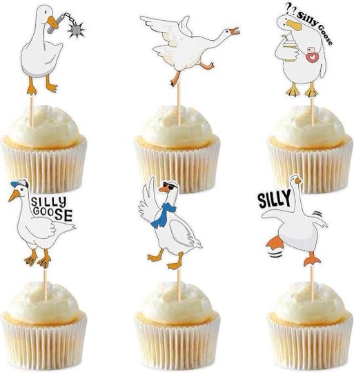 24PCS Silly Goose Cupcake Toppers, Funny Goose Birthday Cupcake Toppers, Goose Party Supplies, Goose Theme Birthday Party Cake Decorations (12 style x 2)