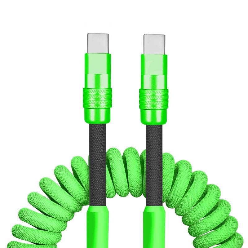 Curly Chubby New Spring Charge Cable Spiral Braid Fast Charging Cable Phones Tablet Coiled USB C Charger Cable Cord USB-C to USB A Cable, Black, Type-C to Type-C, 2.29FT-3.6FT Black Type C-Type C