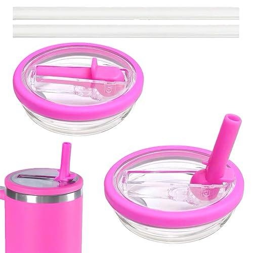 2 Pack 40 oz Tumbler Flip Straw Lid Replacement, compatible with Stanley Quencher, Spill Proof Splash Resistant Tumbler Lids for Stanley, Silicone Nozzle PCTG material, BPA Free (Black)