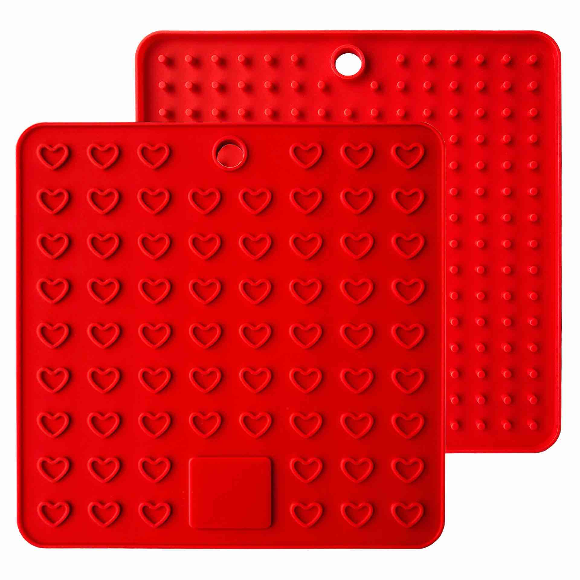 AINAAN 2 Pieces Square Premium Silicone Pot Holder, Trivets, Mitts — Heat Resistant Hot Pads (7.28 Inches, Red)