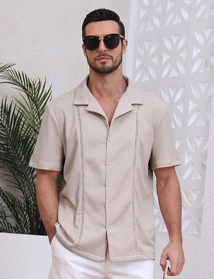 ZAFUL Mens Cuban Button Down Shirt Short Sleeve Party Dress Shirts 2025 Chic Textured Blouse
