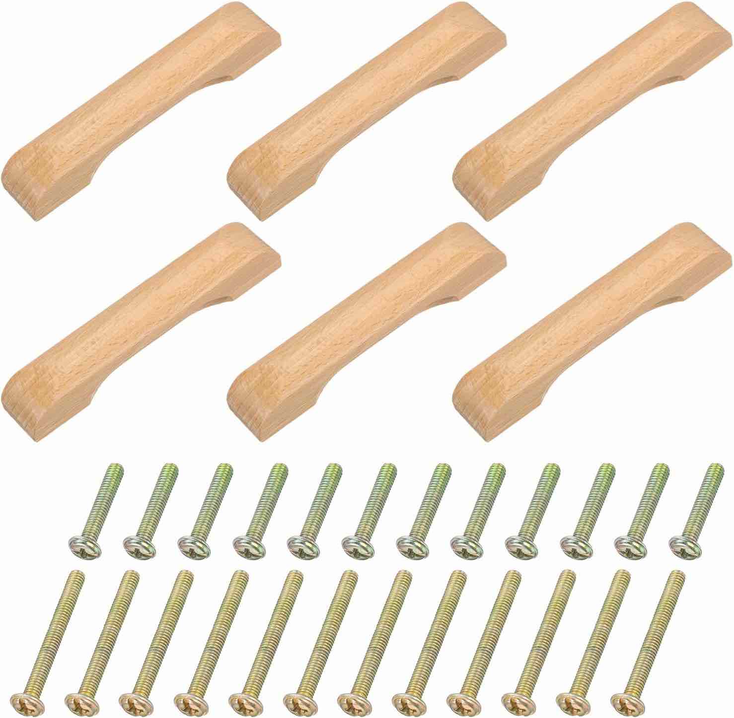 uxcell 6Pcs Wood Drawer Pulls Handles, 96mm/3.78" Hole Spacing Beech Wood Bridge-Shape Cabinets Drawer Knobs Pull Handles for Kitchen Cabinets Dresser Furniture