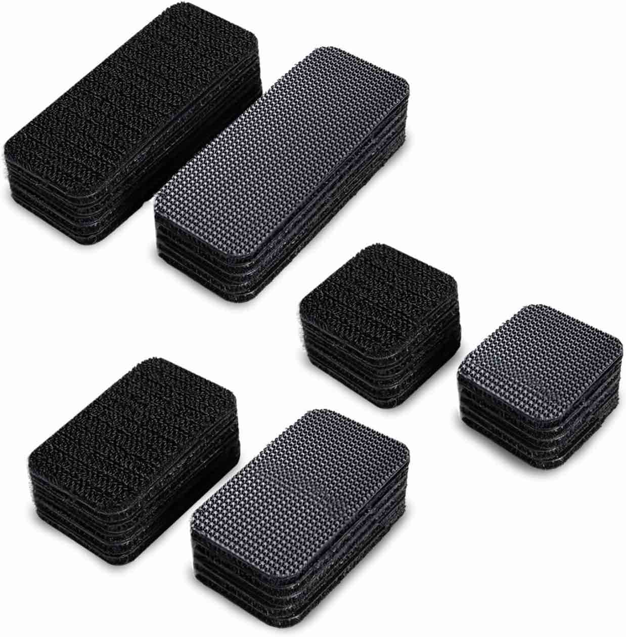 Hook and Loop Tape Black 48 Sets Double Sided Adhesive Strips Heavy Duty Industrial 1'' x 1'', 2'' x 1'', 4'' x 1''