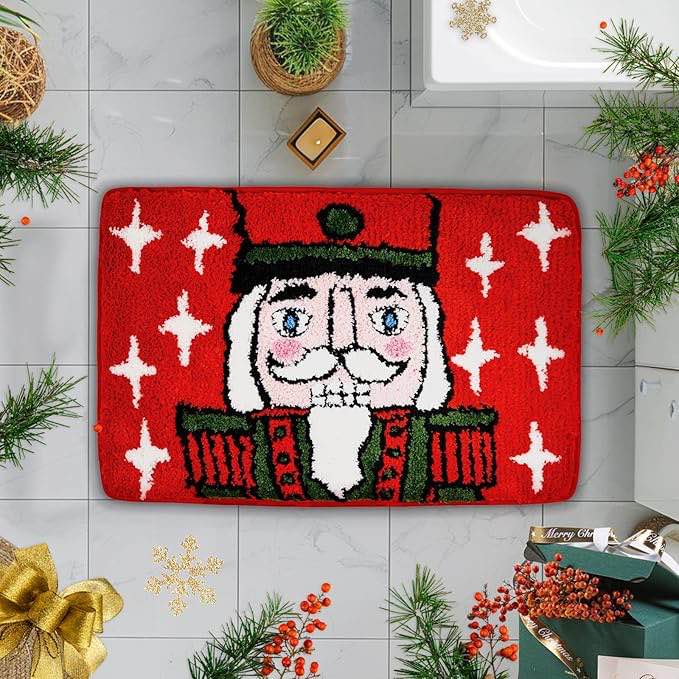 QIONG MENG Christmas Rug Nativity Religious Bathroom Rugs Red Christmas Decorative Bath Mat Xmas Win