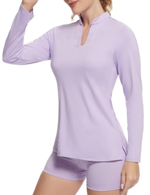 (Size M) LOVRUBY WOMEN’S GOLF POLO SHIRTS, UPF 50+ V-NECK LONG SLEEVE COLLARLESS QUICK DRY TENNIS RUNNING T SHIRT GOLF TOPS FOR WOMEN PURPLE