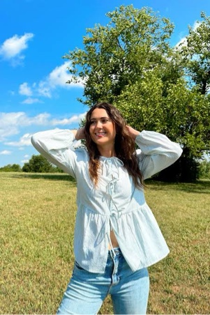 (Size S) MEROKEETY Women's Tie Front Striped Peplum Tops Long Puff Sleeve Button Casual Babydoll Blouse Shirt