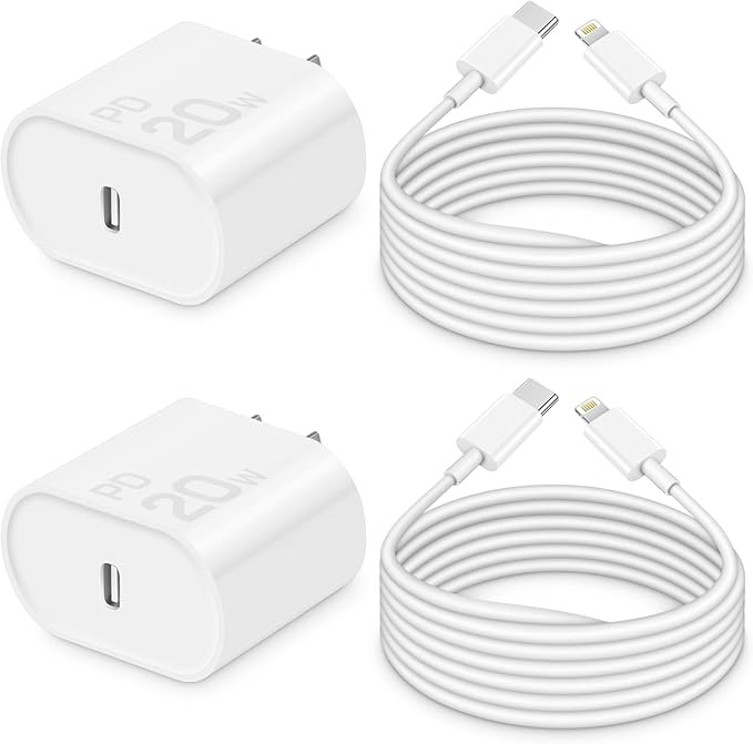 i Phone Charger 10Ft Fast Charging, MFi-Certified, 20W PD Block with 10Ft Cable, Type C Travel Plug & Cord for i Phone 14/13/12/11, i Pad & More [2 Pack]