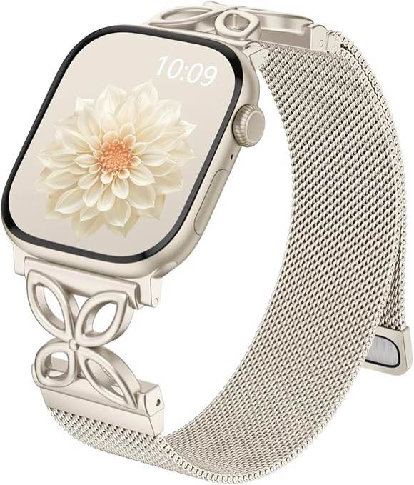 Getino Mesh Loop Compatible with Apple Watch Bands for Women 40mm 41mm 42mm 44mm 45mm 46mm 49mm 38mm Series 11 10 9 8 7 6 5 4 3 2 SE Ultra, Metal Stainless Steel Magnetic Strap iWatch Bands, Starlight