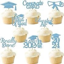 48PCS Graduation Cupcake Topper Glitter Grad Class Food Picks Congratulations Party Decoration Ideas Black