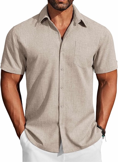 COOFANDY Men's Button Down Shirts Short Sleeve Casual Cotton Shirts Summer Beach Wedding Shirts 
