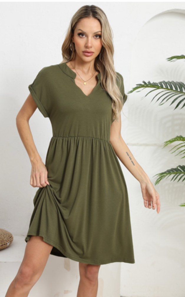 (Size 2XL) Womens Casual Midi Dress Short Sleeve Solid Color Summer Dresses with Pockets