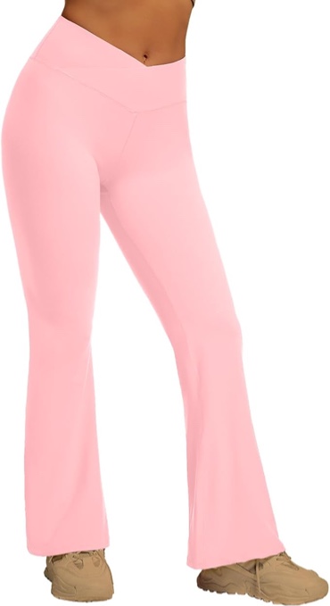 (Size S) YOAKUKA Flare Yoga Leggings for Women Crossover High Waist Tummy Control Bell Bottom Bootcut Gym Work Pants Casual X-Large Big Red