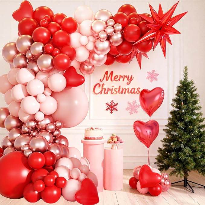 Pink Red Rose Gold Balloon Garland Arch Kit for Birthday Party Baby Shower Bridal Shower Wedding Christmas New Year's Eve Anniversary Decorations