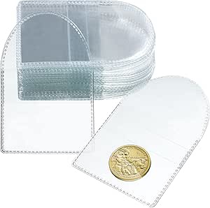 Fainne 50 Pcs Single Pocket Coin Sleeves Collector Individual Clear Plastic Sleeves Holder Small Plastic Coin Holder Pouch Single Protector for Jewelry Storage(2.2 Inches,Round)