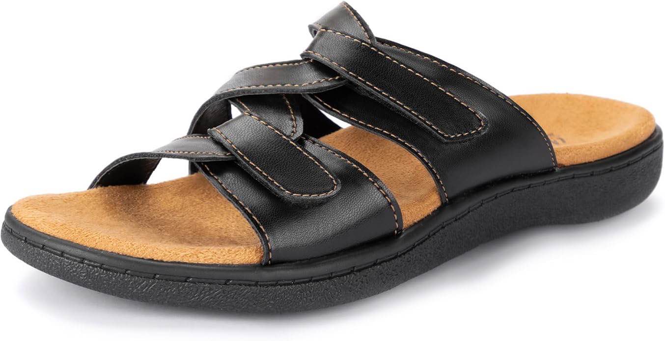 LazyStep Women's Lightweight Orthotic Sandals Slide Slippers with Arch Support & Adjustable Straps (size 10)