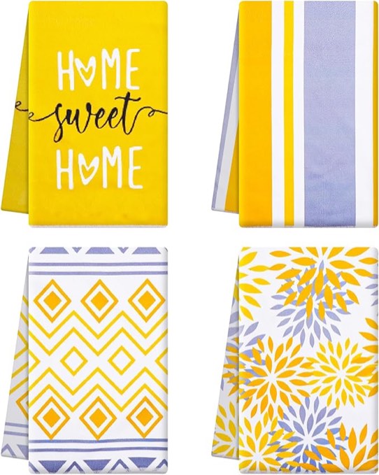 NJGCPRO Yellow Kitchen Towels Decor Accessories, Yellow Stripes Hand Towels Home Decor, Boho Dish Towels Set, Summer Kitchen Towels (16x24)