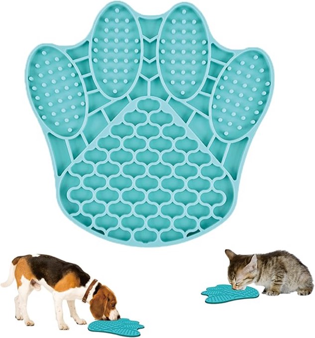 Slow Feeder Dog Bowls, Silicone Paw - Shaped Slow Feeder Pet Bowl, for Medium Small Breed Dogs Perfect (Blue)