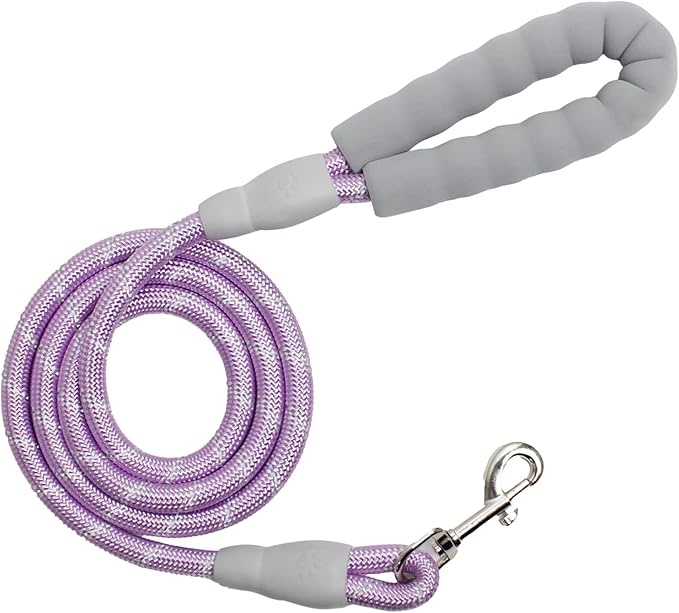 YALAVA Dog Leash 5 FT with Comfortable Grey Padded Handle, 1/2in Heavy Duty Highly Reflective Rope & 360° Swivel Hook for Walking, Running, Training, Purple