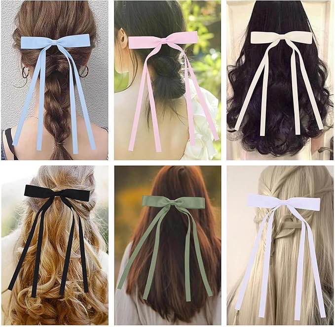 Satin Bow Hair Clips With Long Tails for Women, Girls, Toddlers and Kids