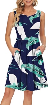 AUSELILY Women's Sleeveless Dresses for Women 2025 Pleated Loose Swing Knee Length Dress with Pocket