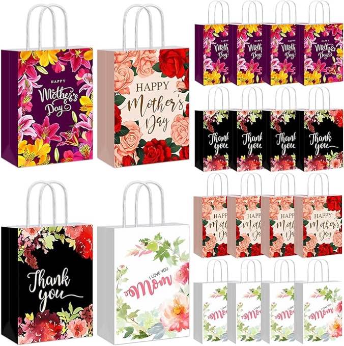 HABDJILTY 20Pcs Mothers Day Gift Bags Happy Mother's Day Party Favor Large Paper Bags Thank You Mom