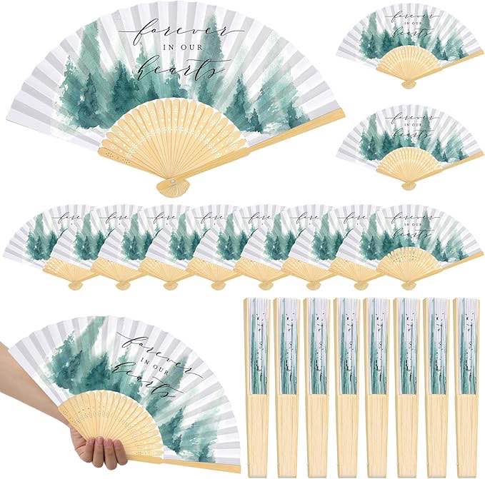 Threehoney 50 Pcs Funeral Memorial Favors Fans Forever in Our Hearts Folding Fan Celebration of Life