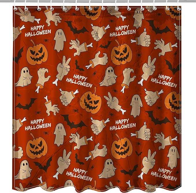 Mocsicka Halloween Shower Curtain for Bathroom Funny Spooky Pumpkin Ghost Shower Curtain with 12 Hoo