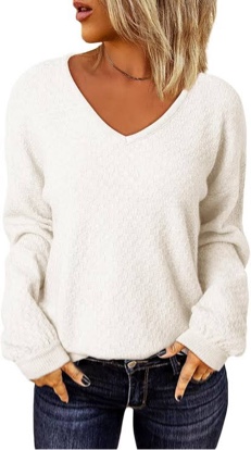 (Size S) EVALESS Long Sleeve Sweaters for Women Fashion V Neck Waffle Knit Sweater Tops Fall 2024 Outfits Loose Jumper Pullover