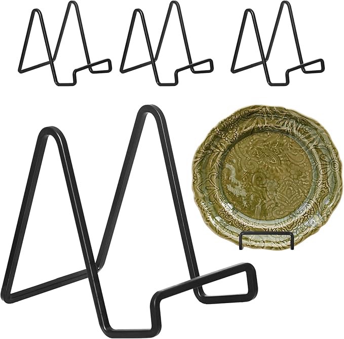 Plate Stands for Display-4 Pack 4 Inch Black Metal- Book Holder & Book Stand for Table, Racks-Trendy & Sturdy Display Stand for Decorative Art Plate, Tablets-Picture Stand for Party Decor